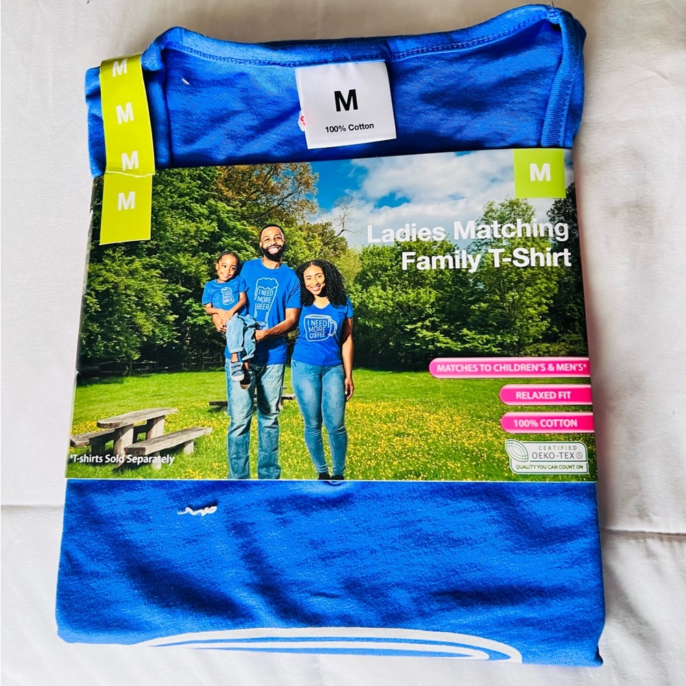 Women Relaxed Fit Royal Blue Short Sleeve T-Shirt "I Need More Coffee"  (New)